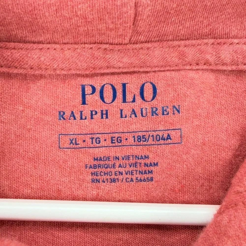 Polo Ralph Lauren Hooded T Shirt Mens XL Red Cotton Jersey Pony Hoodie